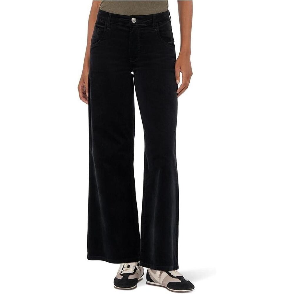 New Kut from the Kloth Meg Fab Ab Wide Leg Corduroy Pants Black High Rise Sz 4
